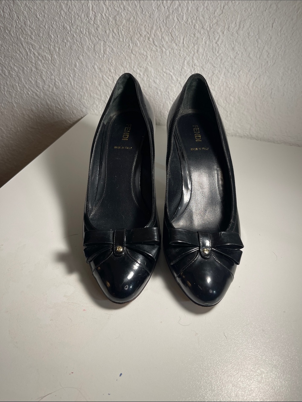 Fendi Black Leather Bow-Trim Pumps